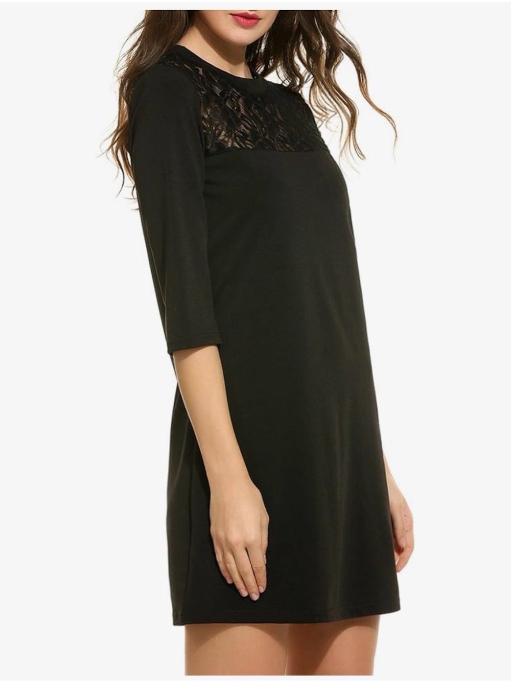 Amazon Women's 3/4 Sleeve Shift Dress with Lace Top